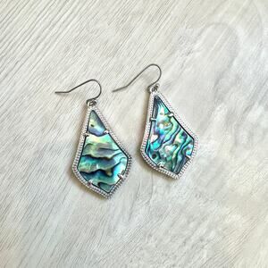 Kendra Scott Alex green silver abalone shell dangle diamond shape earrings